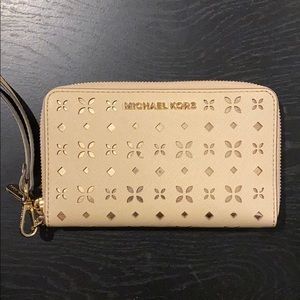 Michael Kors Beige Leather Wristlet / Wallet